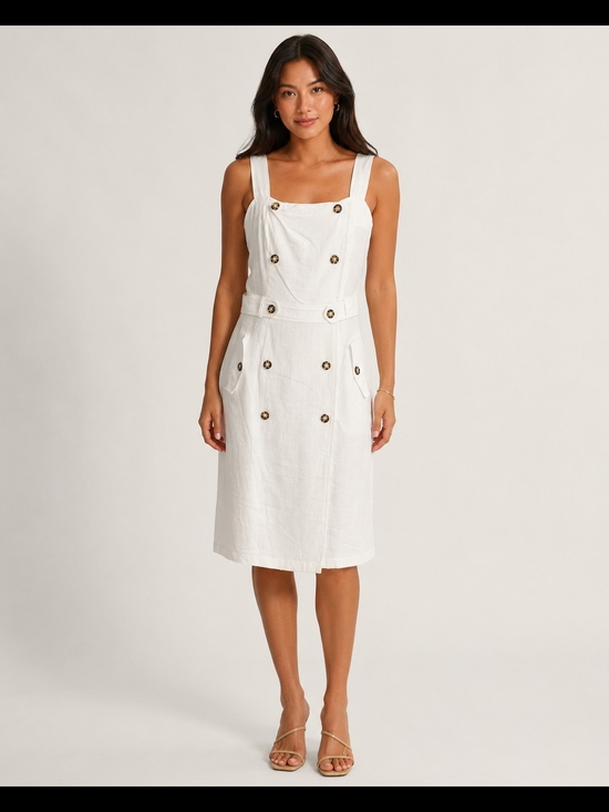 Peck & Peck Dresses & Skirts - Women's Off-White Double-Breasted Linen Midi Dress Size L